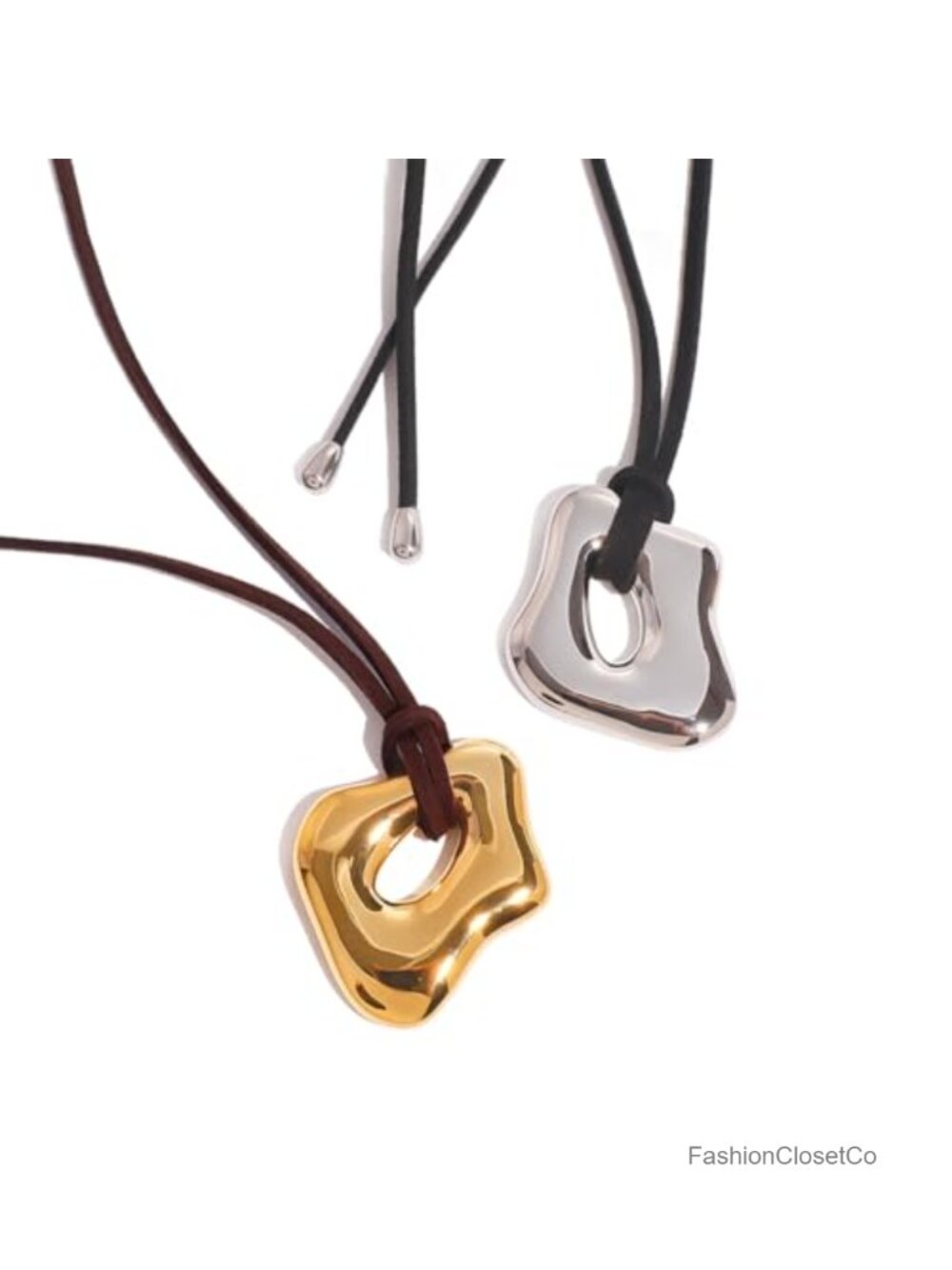 Boho Black Cord Pendant Necklace Stainless Steel Adjustable Women Gift